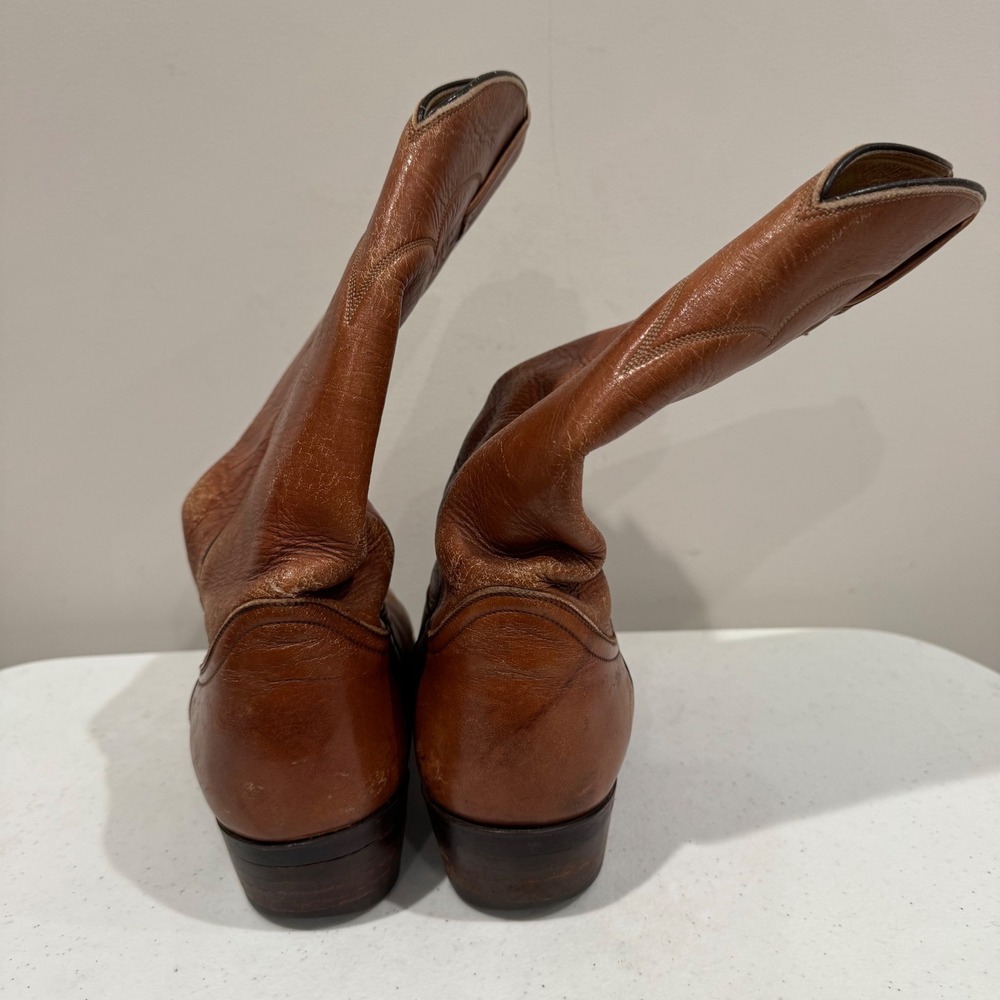Vintage Tony Lama Cowboy Boots Mens 9 Tan Leather Western Round Toe USA 5084 - Picture 6 of 8
